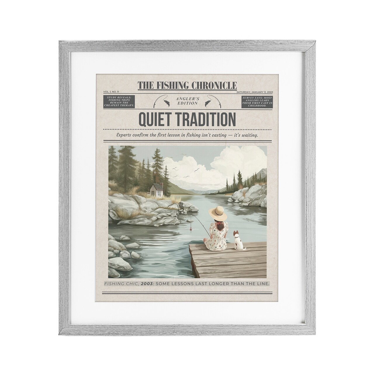 Stupell Industries Fishing Chronicle Magazine Framed Print Under Glass, design by A Barefoot Stylist